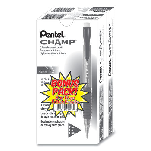 Champ Mechanical Pencil, 0.5 mm, HB (#2.5), Black Lead, Translucent Black Barrel, 24/Pack-(PENAL15ASW2)