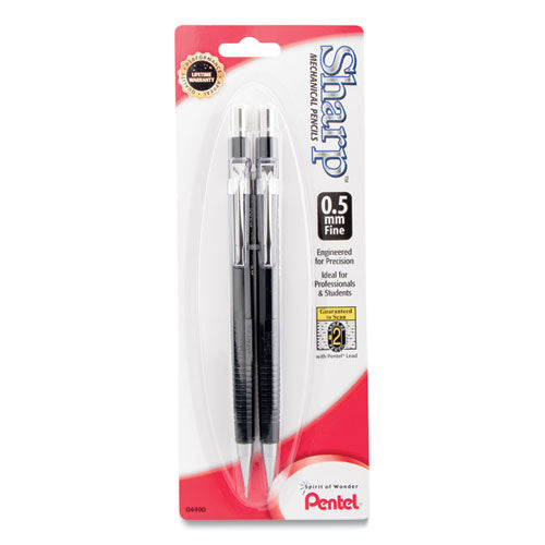 Sharp Mechanical Pencil, 0.5 mm, HB (#2.5), Black Lead, Black Barrel, 2/Pack-(PENP205BP2K6)