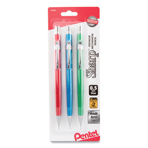 Sharp Mechanical Pencil, 0.5 mm, HB (#2.5), Black Lead, Assorted Barrel Colors, 3/Pack-(PENP205MBP3M1)