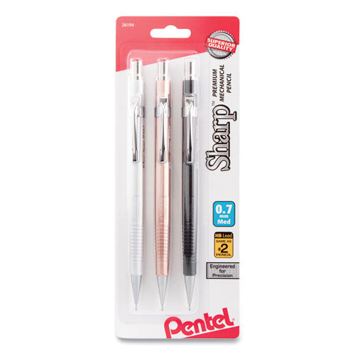 Sharp Mechanical Pencil, 0.7 mm, HB (#2.5), Black Lead, Assorted Barrel Colors, 3/Pack-(PENP207MBP3M)