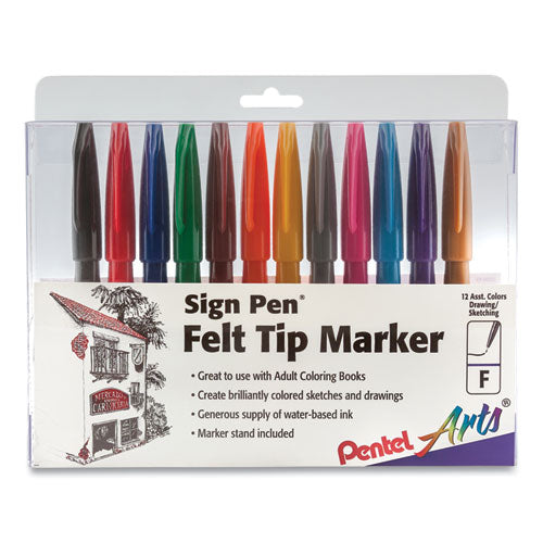 Sign Pen Fine Point Color Marker, Extra-Fine Bullet Tip, Assorted Colors, 12/Set-(PENS52012)