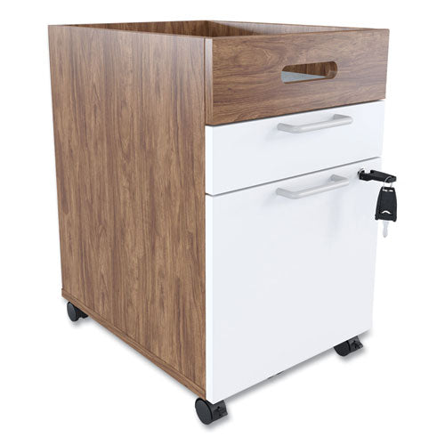 Essentials Mobile Pedestal File, Left or Right, 2-Drawers: Box/File, Legal/Letter, White/Espresso, 15.5" x 21.2" x 24.2"-(UOS24398968)