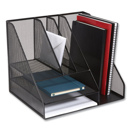 Wire Mesh Combination Organizer, Vertical/Horizontal, 8 Sections, Letter-Size, 12 x 12 x 13.97, Matte Black-(TUD24402452)