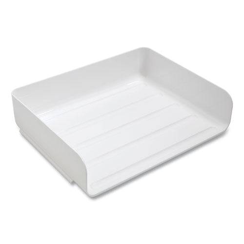 Side-Load Stackable Plastic Document Tray, 1 Section, Letter-Size, 12.63 x 9.72 x 3.01, White, 2/Pack-(TUD24380797)