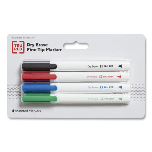 Dry Erase Marker, Pen-Style, Fine Bullet Tip, Assorted Colors, 4/Pack-(TUD24376590)