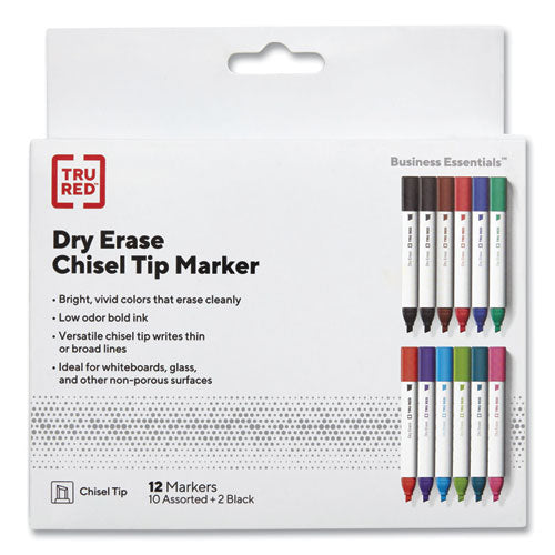 Dry Erase Marker, Tank-Style, Medium Chisel Tip, Assorted Colors, 12/Pack-(TUD24376599)