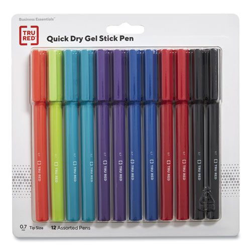 Quick Dry Gel Pen, Stick, Medium 0.7 mm, Assorted Ink and Barrel Colors, 12/Pack-(TUD24377015)