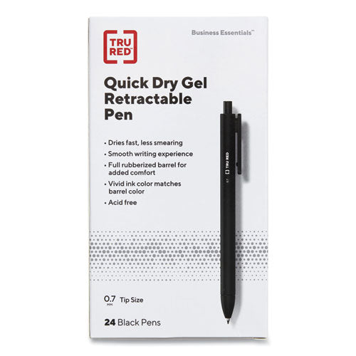 Quick Dry Gel Pen, Retractable, Medium 0.7 mm, Black Ink, Black Barrel, 24/Pack-(TUD24376921)