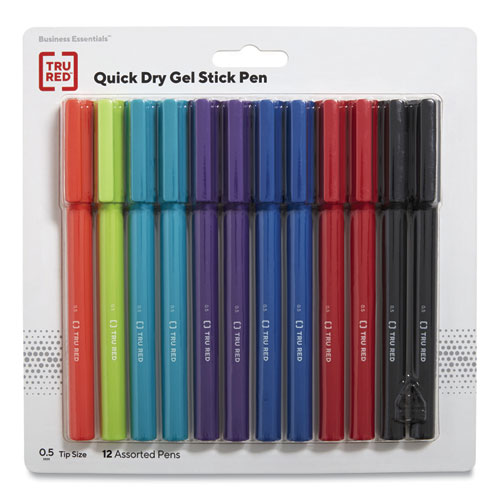 Quick Dry Gel Pen, Stick, Fine 0.5 mm, Assorted Ink and Barrel Colors, 12/Pack-(TUD24377025)