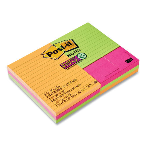 Pads in Energy Boost Colors, (6) Unruled 1.88" x 1.88", (3) Note Ruled 4" x 4", (3) Note Ruled 4" x 6", 90 Sheets/Pad, 12/Set-(MMM464212SSAU)