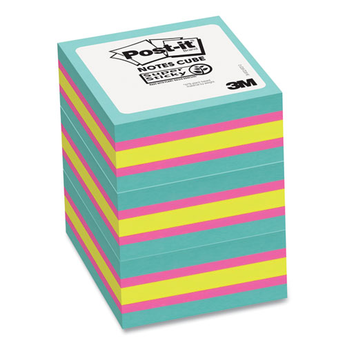 Self-Stick Notes Cube, 3" x 3", Bright Color Collection Colors, 360 Sheets/Pad, 3 Cubes/Pack-(MMM2027SSAFG3PK)