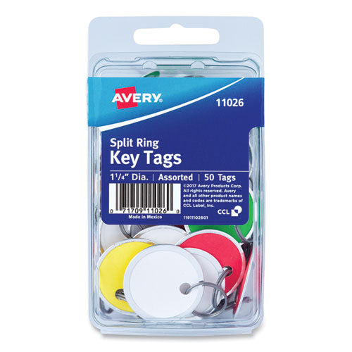 Key Tags with Split Ring, 1.25" dia, Assorted Colors, 50/Pack-(AVE11026)