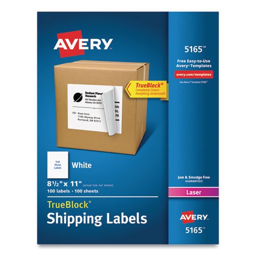 Shipping Labels with TrueBlock Technology, Laser Printers, 8.5 x 11, White, 100/Box-(AVE5165)