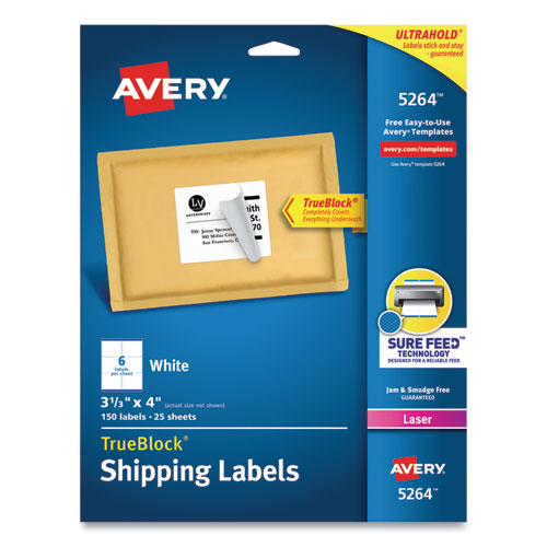 Shipping Labels w/ TrueBlock Technology, Laser Printers, 3.33 x 4, White, 6/Sheet, 25 Sheets/Pack-(AVE5264)