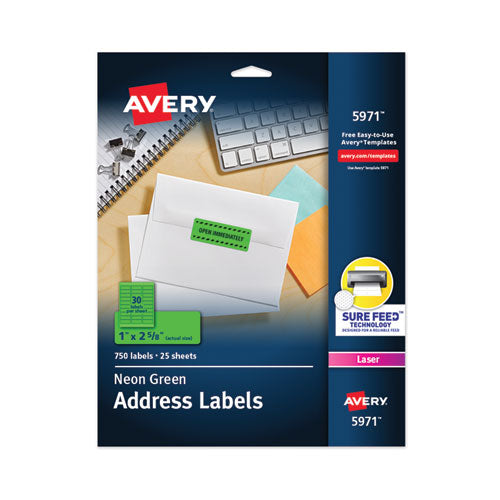 High-Visibility Permanent Laser ID Labels, 1 x 2.63, Neon Green, 750/Pack-(AVE5971)