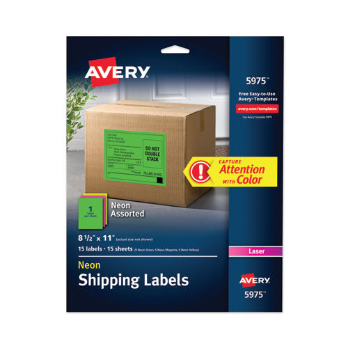 High-Visibility Permanent Laser ID Labels, 8.5 x 11, Asst. Neon, 15/Pack-(AVE5975)