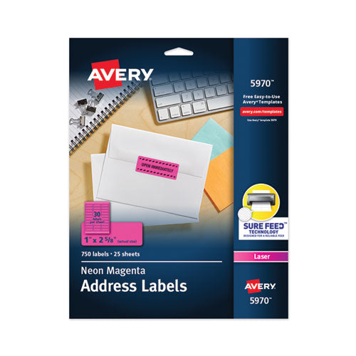 High-Visibility Permanent Laser ID Labels, 1 x 2.63, Neon Magenta, 750/Pack-(AVE5970)