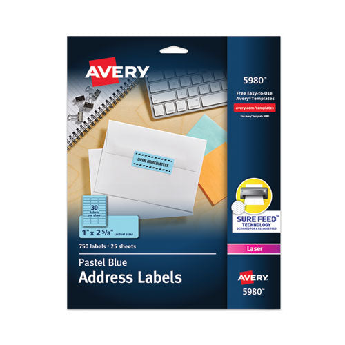 High-Visibility Permanent Laser ID Labels, 1 x 2.63, Pastel Blue, 750/Pack-(AVE5980)