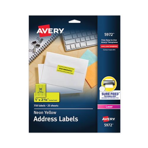 High-Visibility Permanent Laser ID Labels, 1 x 2.63, Neon Yellow, 750/Pack-(AVE5972)