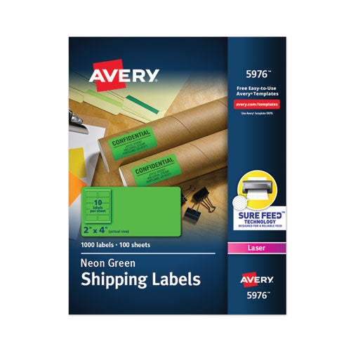 High-Visibility Permanent Laser ID Labels, 2 x 4, Neon Green, 1000/Box-(AVE5976)