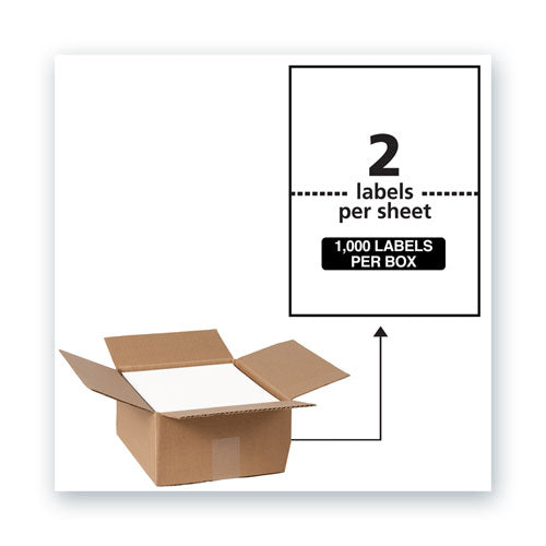 Waterproof Shipping Labels with TrueBlock Technology, Laser Printers, 5.5 x 8.5, White, 2/Sheet, 500 Sheets/Box-(AVE95526)