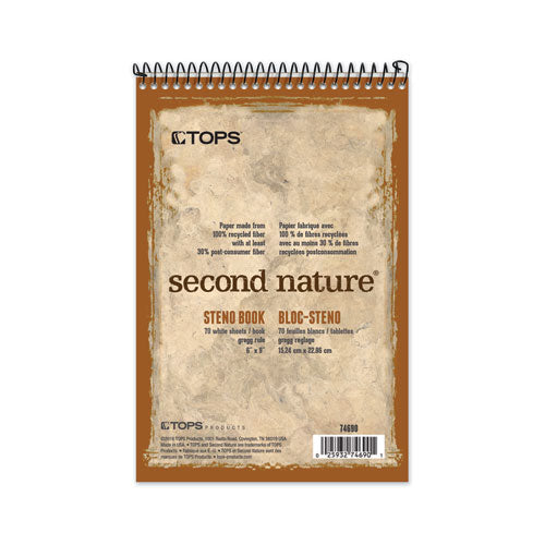 Second Nature Recycled Notepads, Gregg Rule, Brown Cover, 70 White 6 x 9 Sheets-(TOP74690)