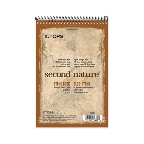 Second Nature Recycled Notepads, Gregg Rule, Brown Cover, 80 White 6 x 9 Sheets-(TOP74688)