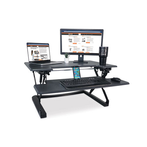 High Rise Height Adjustable Standing Desk with Keyboard Tray, 36" x 31.25" x 5.25" to 20", Gray/Black-(VCTDCX760G)