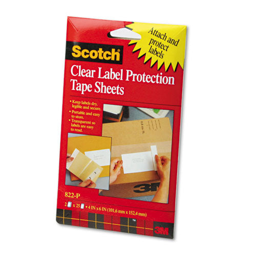 ScotchPad Label Protection Tape Sheets, 4" x 6", Clear, 25/Pad, 2 Pads/Pack-(MMM822P)