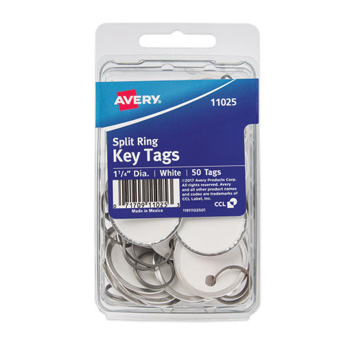 Key Tags with Split Ring, 1.25" dia, White, 50/Pack-(AVE11025)