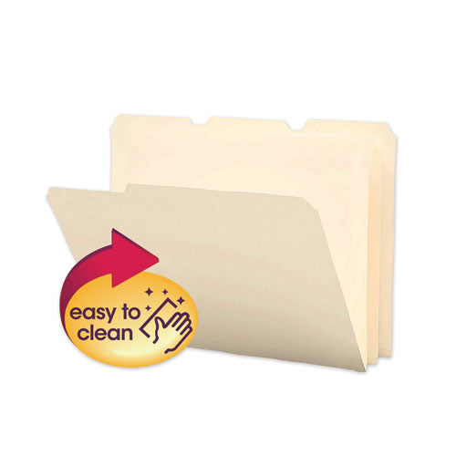 Poly Manila Folders, 1/3-Cut Tabs: Assorted, Letter Size, Manila, 12/Pack-(SMD10510)
