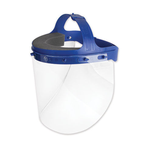 Fully Assembled Full Length Face Shield with Head Gear, 16.5 x 10.25 x 11, Clear/Blue, 16/Carton-(SUAHGASSY16)