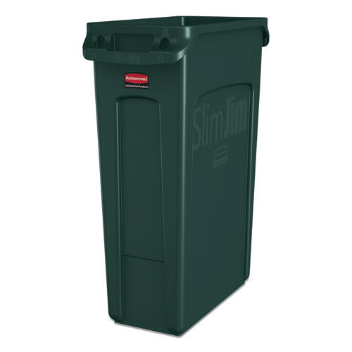 Slim Jim with Venting Channels, 23 gal, Plastic, Dark Green-(RCP1956186)