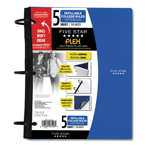 FLEX Notebook, 5-Subject, Medium/College Rule, Randomly Assorted Cover Color, (150) 11 x 8.5 Sheets-(FVS08128)