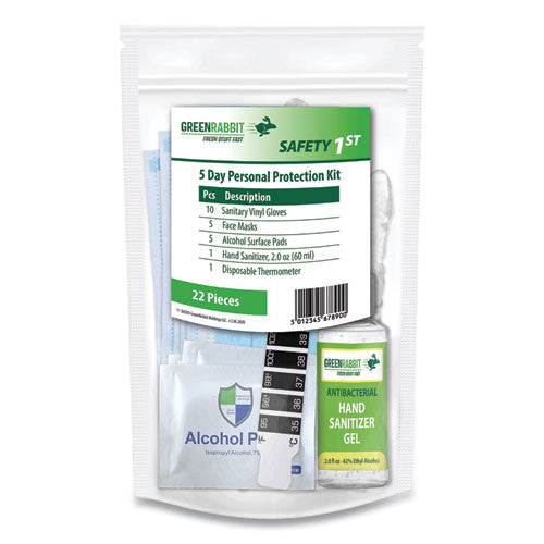 Safety 1st Five-Day Personal Protection Kit, 22 Pieces, Resealable Bag, 2 x 6 x 9, 1 Kit, Ships in 1-3 Business Days-(GRR60000202)