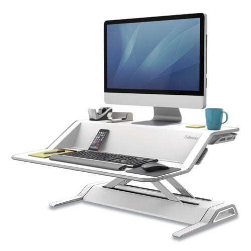 Lotus Sit-Stands Workstation, 32.75" x 24.25" x 5.5" to 22.5", White-(FEL0009901)