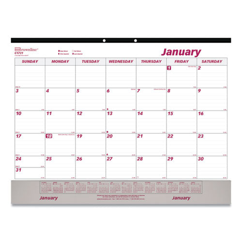 Monthly Desk Pad Calendar, 22 x 17, White/Burgundy Sheets, Black Binding, Clear Corners, 12-Month (Jan to Dec): 2023-(REDC1731V)