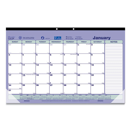 Monthly Desk Pad Calendar, 17.75 x 10.88, White/Blue/Green Sheets, Black Binding, Clear Corners, 12-Month (Jan to Dec): 2023-(REDC181700)