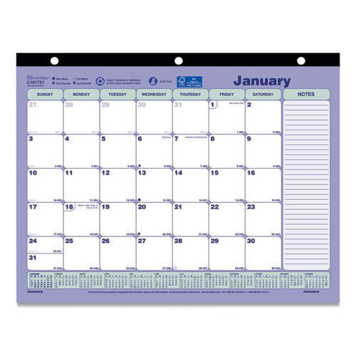 Monthly Desk Pad Calendar, 11 x 8.5, White/Blue/Green Sheets, Black Binding, 12-Month (Jan to Dec): 2023-(REDC181721)