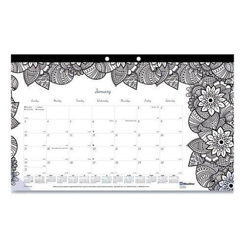 Monthly Desk Pad Calendar, DoodlePlan Coloring Pages, 17.75 x 10.88, Black Binding, Clear Corners, 12-Month (Jan-Dec): 2023-(REDC2917001)