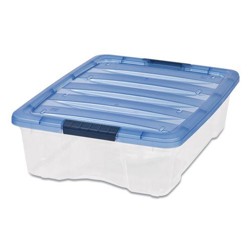 Stack and Pull Latching Flat Lid Storage Box, 6.73 gal, 16.5" x 22" x 6.5", Clear/Translucent Blue-(IRS100364)