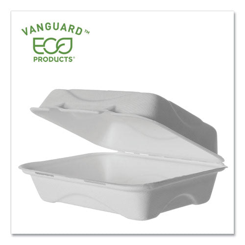 Vanguard Renewable and Compostable Sugarcane Clamshells, 1-Compartment, 9 x 6 x 3, White, 250/Carton-(ECOEPHC96NFA)