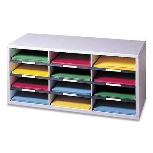Particle Board Desktop Sorter, 12 Compartments, 29 x 11.88 x 12.9, Dove Gray-(FEL25004)