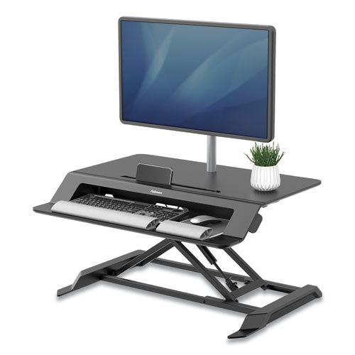 Lotus LT Sit-Stand Workstation, 34.38" x 28.38" x 7.62", Black-(FEL8215001)