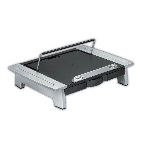 Office Suites Monitor Riser Plus, 19.88" x 14.06" x 4" to 6.5", Black/Silver, Supports 80 lbs-(FEL8036601)