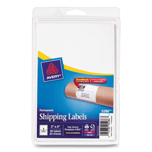 Shipping Labels with TrueBlock Technology, Inkjet/Laser Printers, 4 x 3, White, 2/Sheet, 20 Sheets/Pack-(AVE05286)