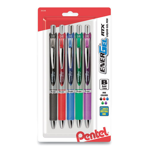 EnerGel RTX Gel Pen, Retractable, Bold 1 mm, Assorted Ink and Barrel Colors, 5/Pack-(PENBL80BP5M)