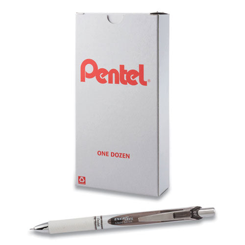 EnerGel Pearl Gel Pen, Retractable, Medium 0.7 mm, Black Ink, White/Black Barrel, Dozen-(PENBLN77PWA)