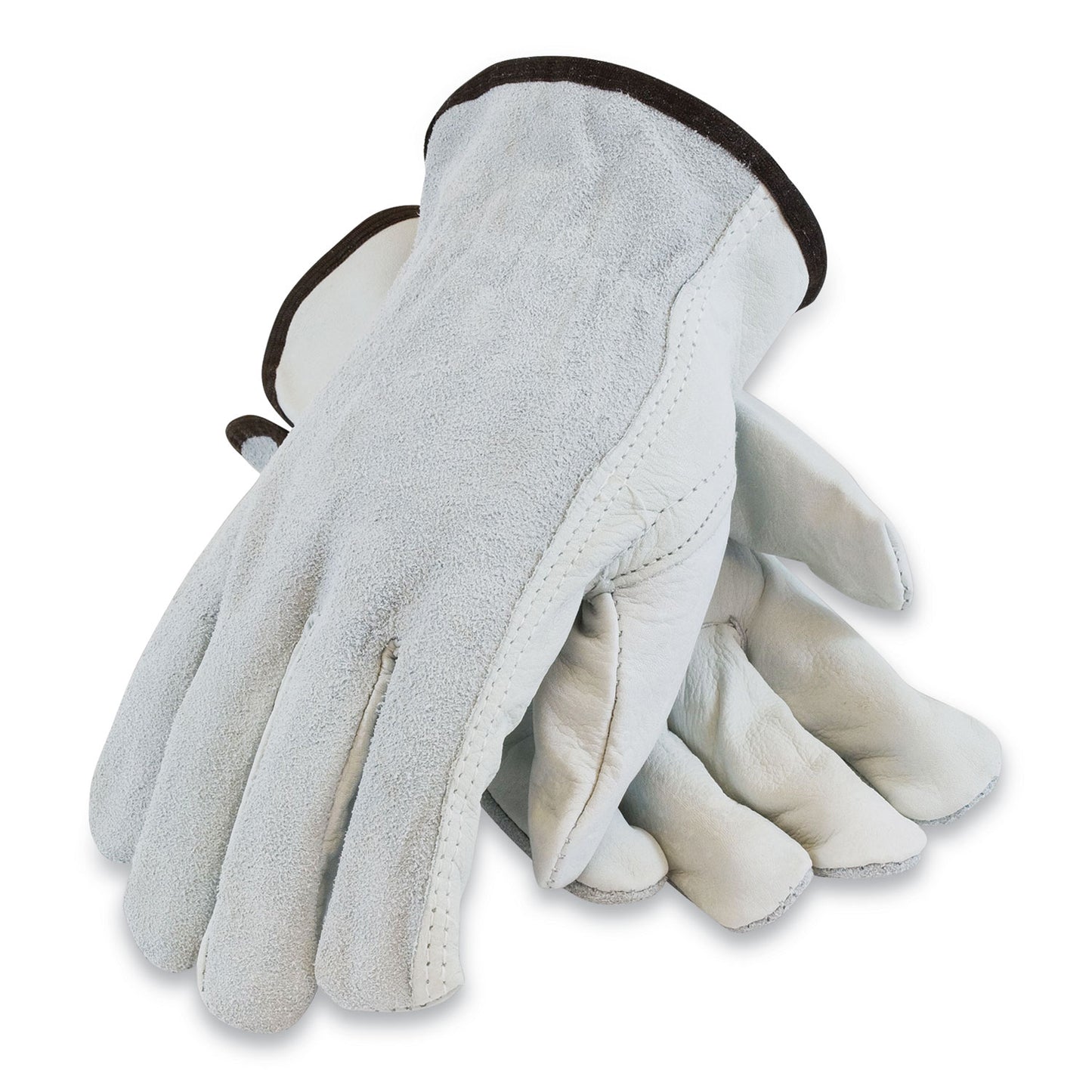 Top-Grain Leather Drivers Gloves with Shoulder-Split Cowhide Leather Back, Medium, Gray-(PID68161SBM)