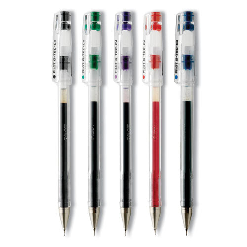 G-TEC-C Ultra Gel Pen, Stick, Extra-Fine 0.4 mm, Assorted Ink Colors, Clear Barrel, 5/Pack-(PIL35480)